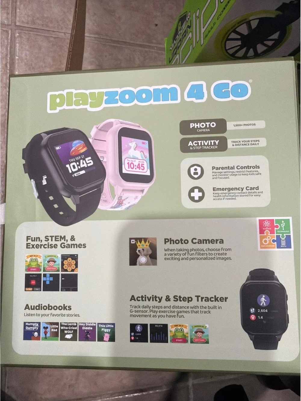 PlayZoom 4 Go Kids Smartwatch & Bluetooth Headphones Green Dinosaur New